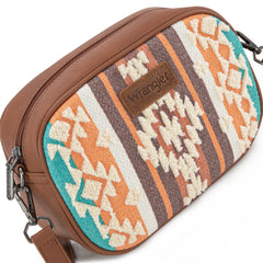 WG313-8365   Wrangler Sherpa Aztec Canvas Crossbody - Brown