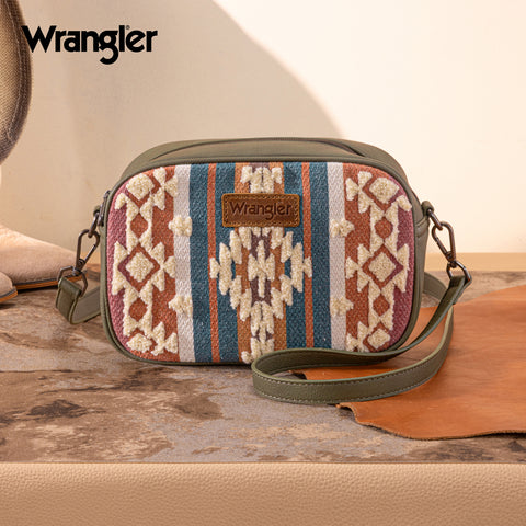 WG313-8365   Wrangler Sherpa Aztec Canvas Crossbody - Green