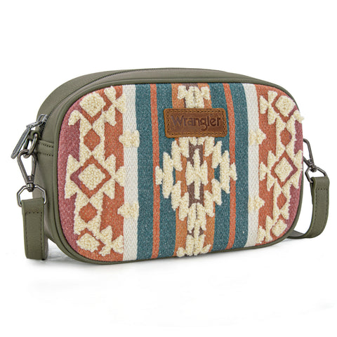 WG313-8365   Wrangler Sherpa Aztec Canvas Crossbody - Green