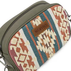 WG313-8365   Wrangler Sherpa Aztec Canvas Crossbody - Green