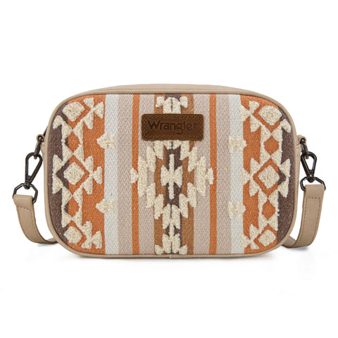 WG313-8365   Wrangler Sherpa Aztec Canvas Crossbody - Tan