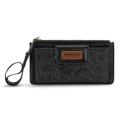 WG315-W013BK   Wrangler Floral Tooled Card Wallet/Wristlet - Black