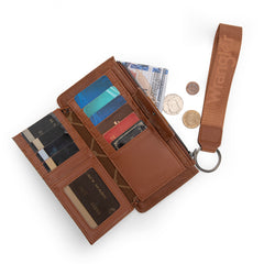 WG315-W013BR   Wrangler Floral Tooled Card Wallet/Wristlet - Brown