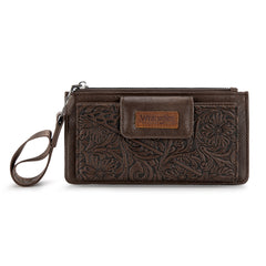 WG315-W013CF   Wrangler Floral Tooled Card Wallet/Wristlet - Coffee