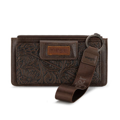 WG315-W013CF   Wrangler Floral Tooled Card Wallet/Wristlet - Coffee