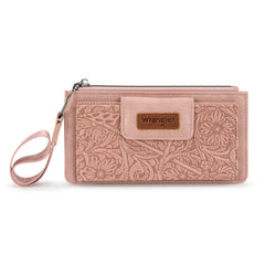 WG315-W013DPK   Wrangler Floral Tooled Card Wallet/Wristlet - Dark Pink