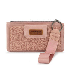 WG315-W013DPK   Wrangler Floral Tooled Card Wallet/Wristlet - Dark Pink