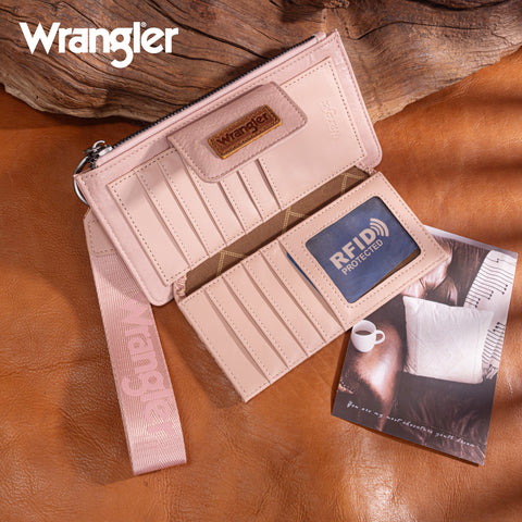 WG315-W013DPK   Wrangler Floral Tooled Card Wallet/Wristlet - Dark Pink