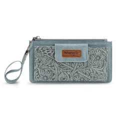 WG315-W013JN   Wrangler Floral Tooled Card Wallet/Wristlet - Jean