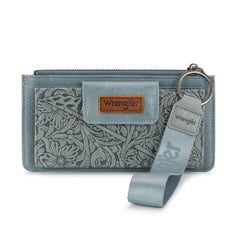 WG315-W013JN   Wrangler Floral Tooled Card Wallet/Wristlet - Jean