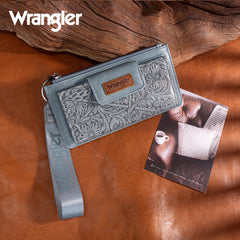 WG315-W013JN   Wrangler Floral Tooled Card Wallet/Wristlet - Jean