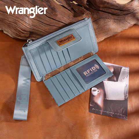 WG315-W013JN   Wrangler Floral Tooled Card Wallet/Wristlet - Jean