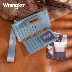 WG315-W013JN   Wrangler Floral Tooled Card Wallet/Wristlet - Jean