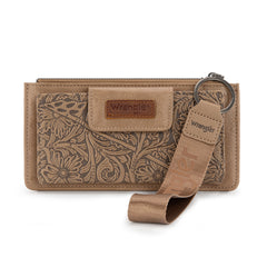 WG315-W013KH   Wrangler Floral Tooled Card Wallet/Wristlet - Khaki