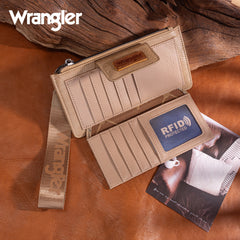 WG315-W013KH   Wrangler Floral Tooled Card Wallet/Wristlet - Khaki