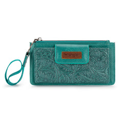 WG315-W013TQ  Wrangler Floral Tooled Card Wallet/Wristlet - Turquoise