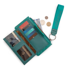 WG315-W013TQ  Wrangler Floral Tooled Card Wallet/Wristlet - Turquoise