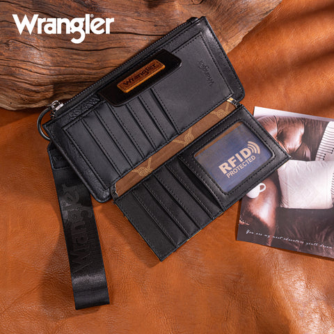WG316-W013BK  Wrangler Sunflower Print Card Wallet/Wristlet - Black