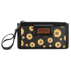 WG316-W013BK  Wrangler Sunflower Print Card Wallet/Wristlet - Black