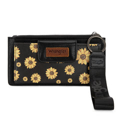 WG316-W013BK  Wrangler Sunflower Print Card Wallet/Wristlet - Black