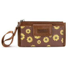 WG316-W013BR   Wrangler Sunflower Print Card Wallet/Wristlet - Brown