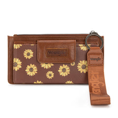 WG316-W013BR   Wrangler Sunflower Print Card Wallet/Wristlet - Brown