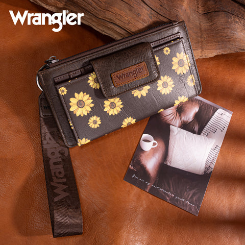 WG316-W013CF   Wrangler Sunflower Print Card Wallet/Wristlet - Coffee