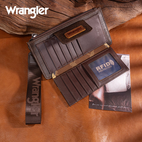WG316-W013CF   Wrangler Sunflower Print Card Wallet/Wristlet - Coffee