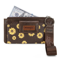 WG316-W013CF   Wrangler Sunflower Print Card Wallet/Wristlet - Coffee