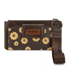 WG316-W013CF   Wrangler Sunflower Print Card Wallet/Wristlet - Coffee