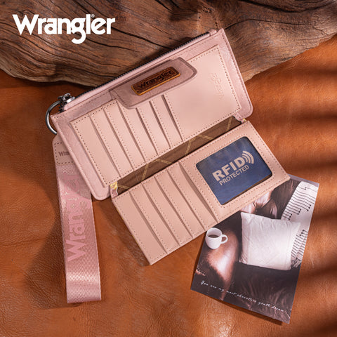 WG316-W013DPK  Wrangler Sunflower Print Card Wallet/Wristlet - Dark Pink