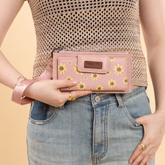 WG316-W013DPK  Wrangler Sunflower Print Card Wallet/Wristlet - Dark Pink