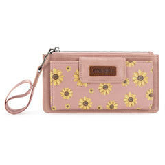 WG316-W013DPK  Wrangler Sunflower Print Card Wallet/Wristlet - Dark Pink