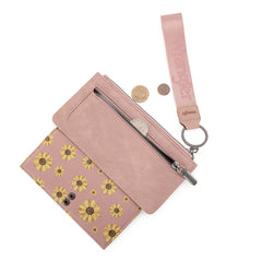 WG316-W013DPK  Wrangler Sunflower Print Card Wallet/Wristlet - Dark Pink