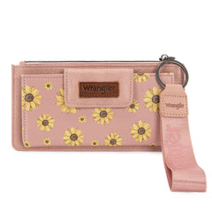 WG316-W013DPK  Wrangler Sunflower Print Card Wallet/Wristlet - Dark Pink