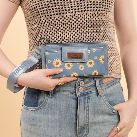 WG316-W013JN Wrangler Sunflower Print Card Wallet/Wristlet - Jean