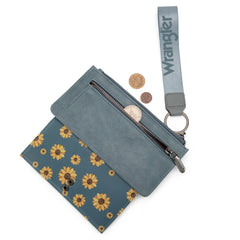 WG316-W013JN Wrangler Sunflower Print Card Wallet/Wristlet - Jean