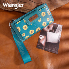 WG316-W013TQ  Wrangler Sunflower Print Card Wallet/Wristlet - Turquoise