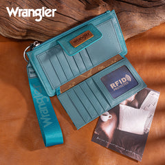 WG316-W013TQ  Wrangler Sunflower Print Card Wallet/Wristlet - Turquoise