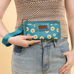 WG316-W013TQ  Wrangler Sunflower Print Card Wallet/Wristlet - Turquoise