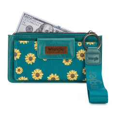 WG316-W013TQ  Wrangler Sunflower Print Card Wallet/Wristlet - Turquoise