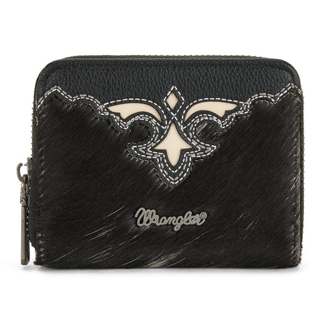 WG322-W088   Wrangler Genuine Hair-On Cowhide Zip-Around Wallet - Black