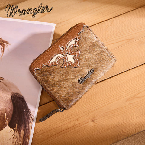 WG322-W088   Wrangler Genuine Hair-On Cowhide Zip-Around Wallet - Brown