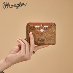 WG322-W088   Wrangler Genuine Hair-On Cowhide Zip-Around Wallet - Brown