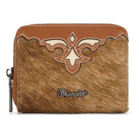 WG322-W088   Wrangler Genuine Hair-On Cowhide Zip-Around Wallet - Brown