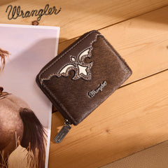 WG322-W088   Wrangler Genuine Hair-On Cowhide Zip-Around Wallet - Coffee