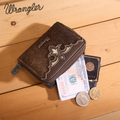 WG322-W088   Wrangler Genuine Hair-On Cowhide Zip-Around Wallet - Coffee