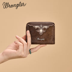 WG322-W088   Wrangler Genuine Hair-On Cowhide Zip-Around Wallet - Coffee