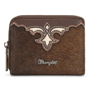 WG322-W088 Wrangler Genuine Hair-On Cowhide Zip-Around Wallet - Coffee