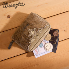 WG322-W088   Wrangler Genuine Hair-On Cowhide Zip-Around Wallet - Khaki